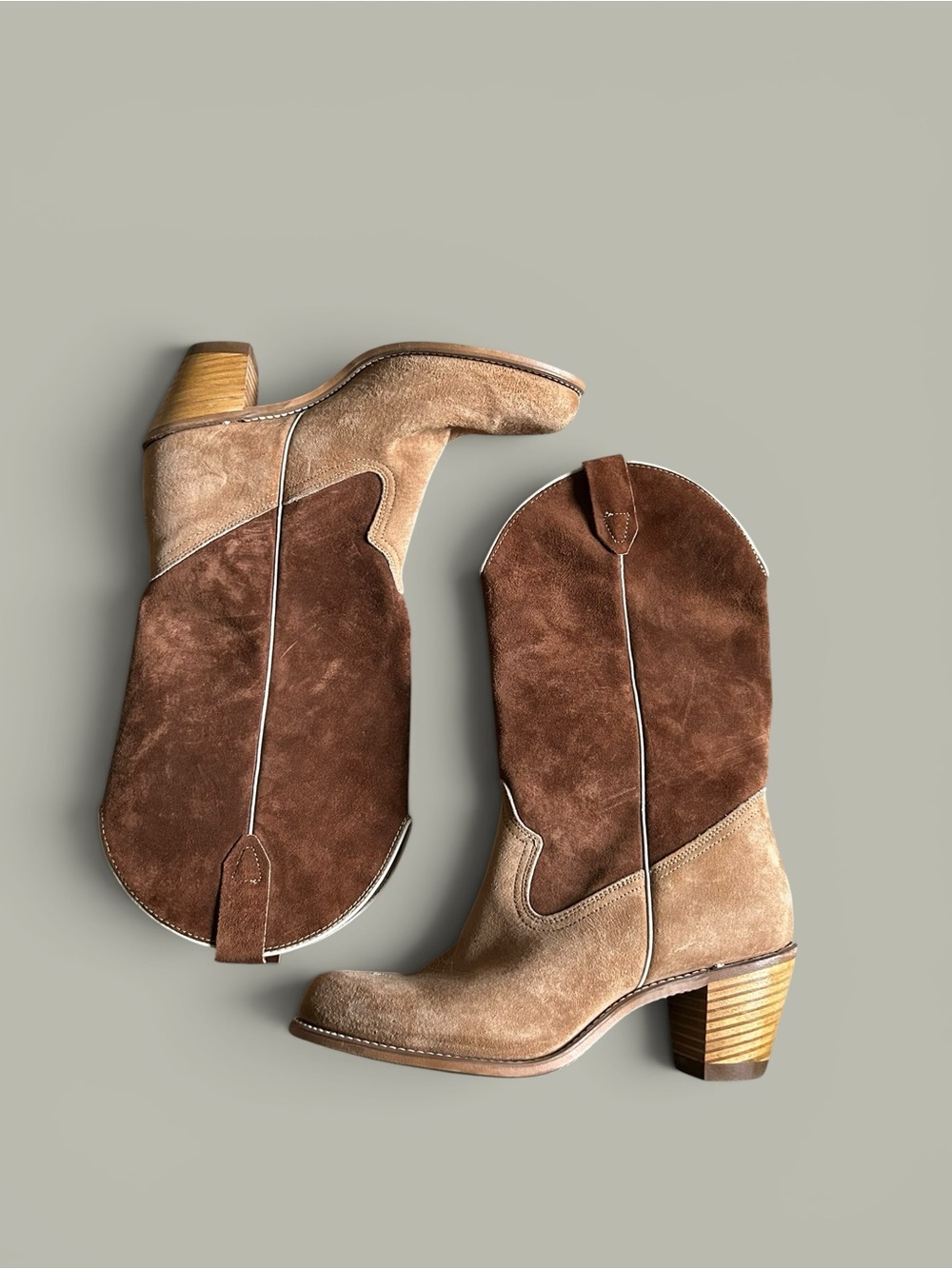 Vintage Wolverine Cowgirl Brown & Tan Suede Western Boots 10M Made In The USA - Picture 6 of 12
